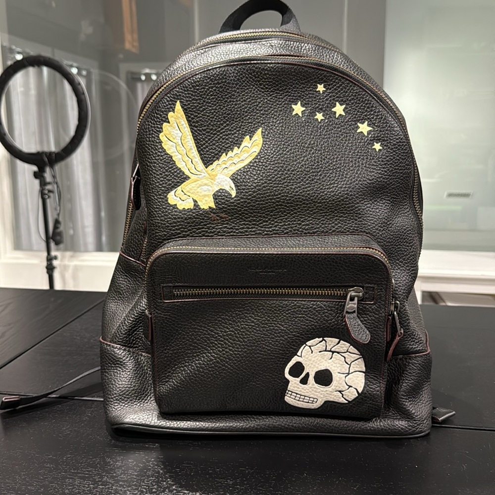 Coach Black Leather Backpack with Skull and Eagle - Picture 13 of 13